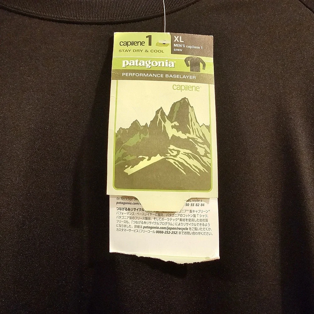 Patagonia Capilene 1 Silkweight Baselayer Crew Mens XL Black 45350F8 Long Sleeve